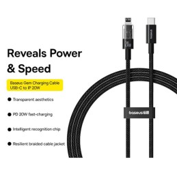 Baseus Gem USB-C to iP lightning fast charging cable 20W 1m Black