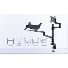 Gembird MA-DA-04 Desk mounted adjustable monitor arm with notebook tray 17"-32" Black