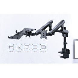 Gembird MA-DA3-02 Desk mounted adjustable monitor arm with notebook tray (full-motion) 17"-32" Black