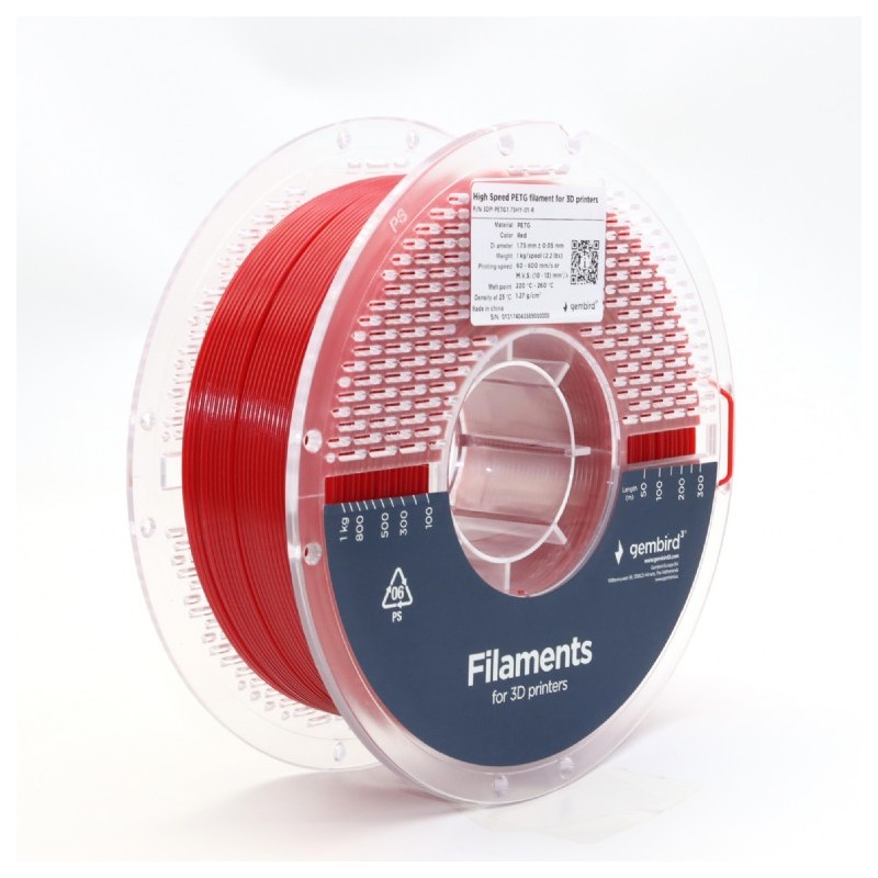 Gembird piros eredeti nagysebességű PETG filament (1,75mm, 1kg, 3DP-PETG1.75HY-01-R)