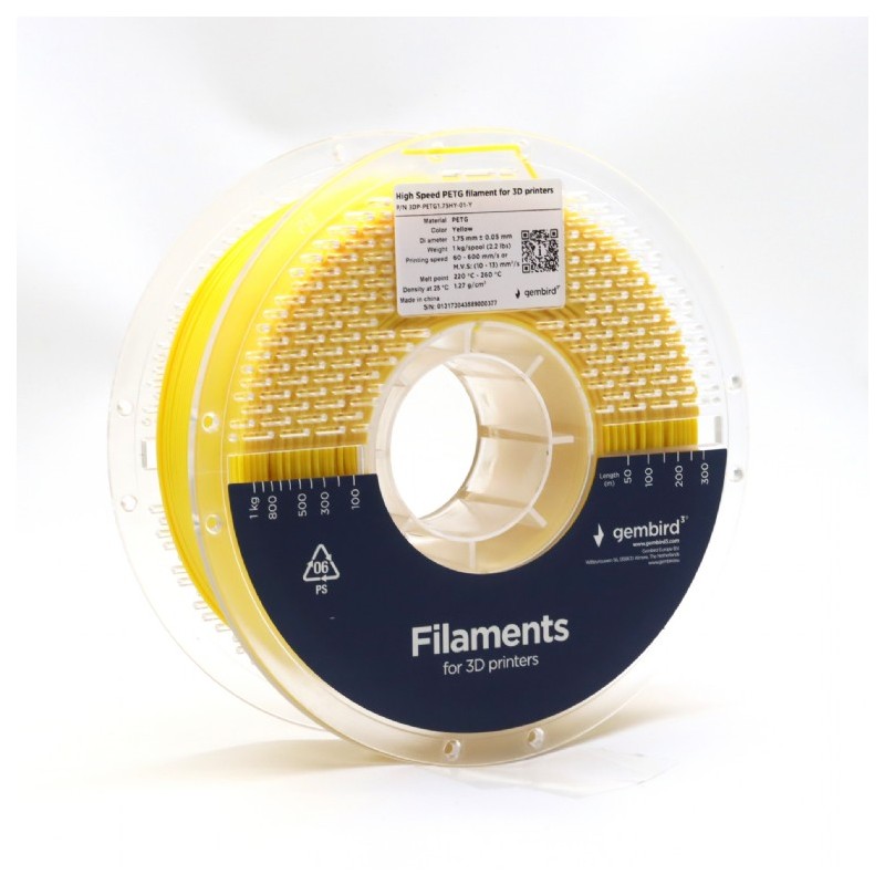 Gembird sárga eredeti nagysebességű PETG filament (1,75mm, 1kg, 3DP-PETG1.75HY-01-Y)