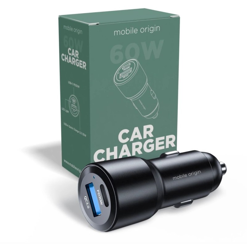 Mobile Origin Car Charger 60W USB-C and USB-A