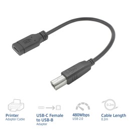 ACT USB Type-C female to USB-B 2.0 printer adapter cable 0,2m Black