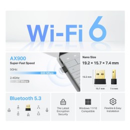 TP-Link Archer TX10UB Nano AX900 Nano Wi-Fi 6 Bluetooth 5.3 USB Adapter
