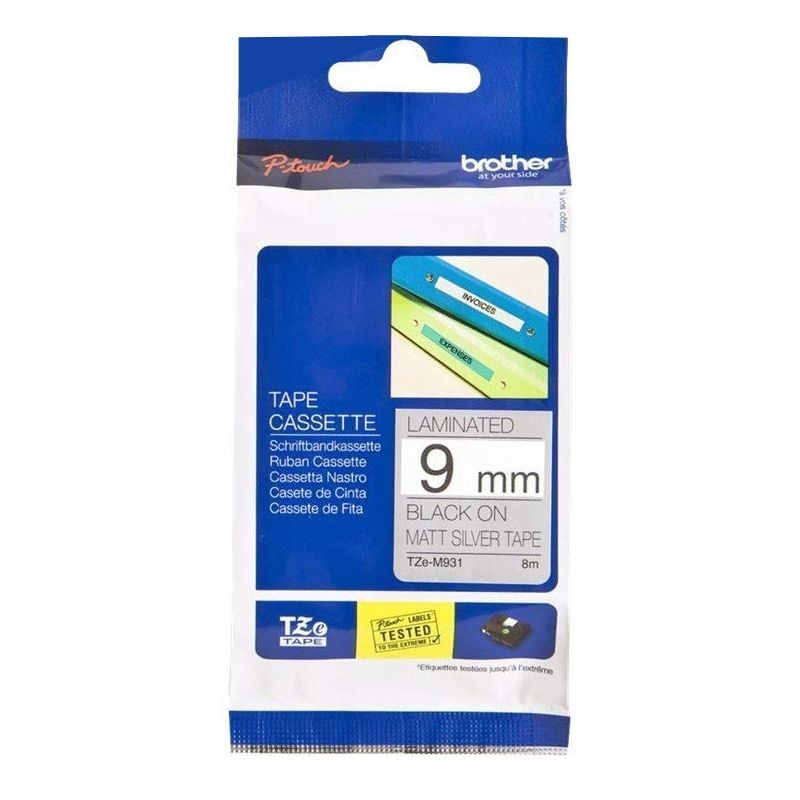 Brother TZe-M921 laminált P-touch szalag (9mm) Black on Matt Silver - 8m