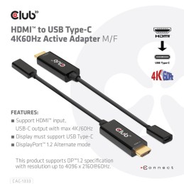 Club3D HDMI to USB Type-C adapter cable Black