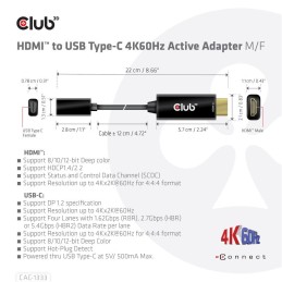 Club3D HDMI to USB Type-C adapter cable Black