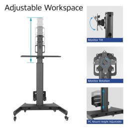 ACT Mobile Workstation for a single monitor with CPU mount keyboard and mouse tray Black