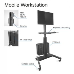 ACT Mobile Workstation for a single monitor with CPU mount keyboard and mouse tray Black