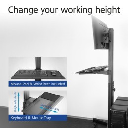 ACT Mobile Workstation for a single monitor with CPU mount keyboard and mouse tray Black