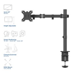 ACT AC8301 Single Monitor Arm 10"-35" Black