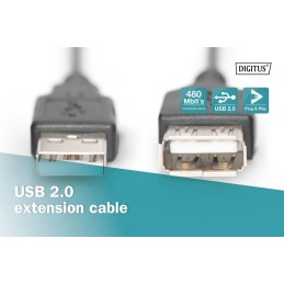 Assmann USB extension cable, type A 1,8m Black