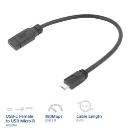 ACT USB Type-C female to USB micro B 2.0 male adapter cable 0,2m Black