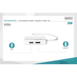 Digitus Mini DisplayPort Adapter/Converter Mini DP to DisplayPort HDMI+DVI 0,2m White