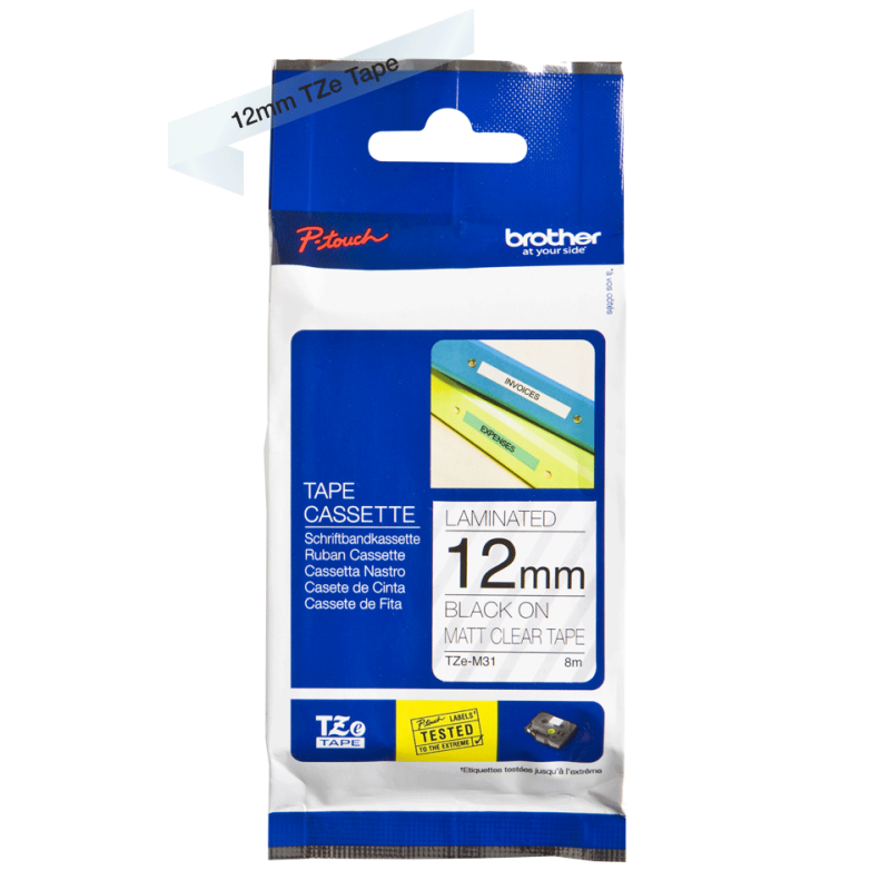 Brother TZE-M31 matt átlátszó alapon fekete eredeti feliratozó szalag (12mm x 8m)