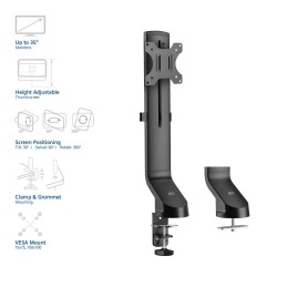 ACT AC8321 Single Monitor Arm Office Quick Height Adjustment 10"-35" Black