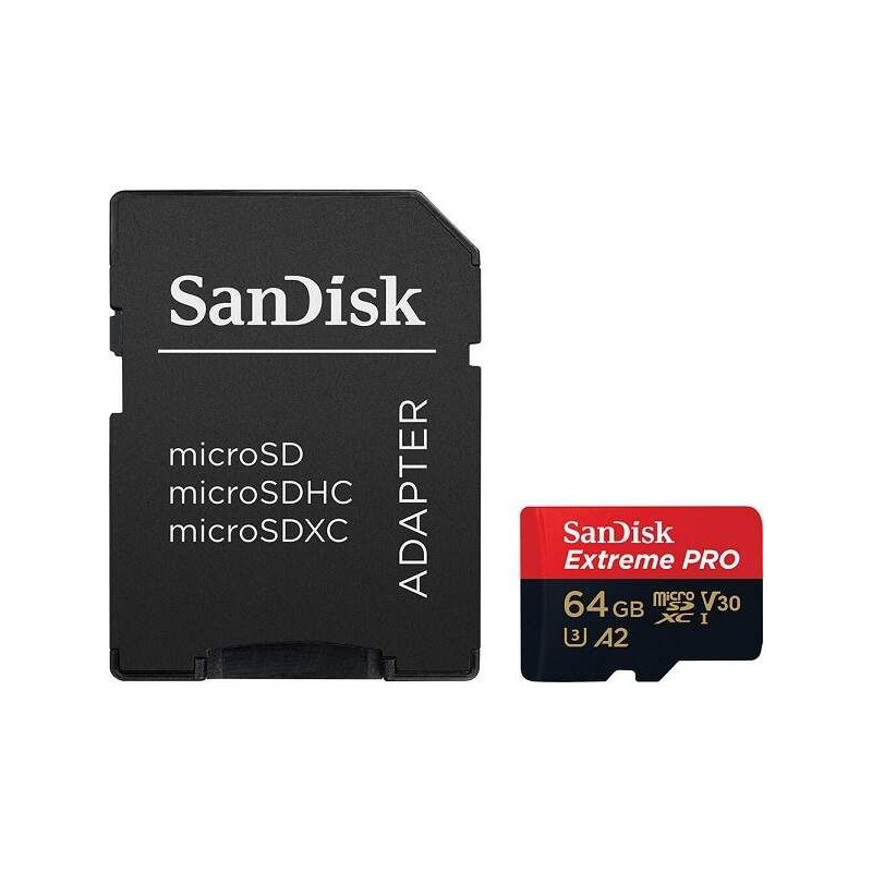 Sandisk 64GB microSDXC Extreme Pro Class 10 UHS-I A2 C10 V30 + adapterrel
