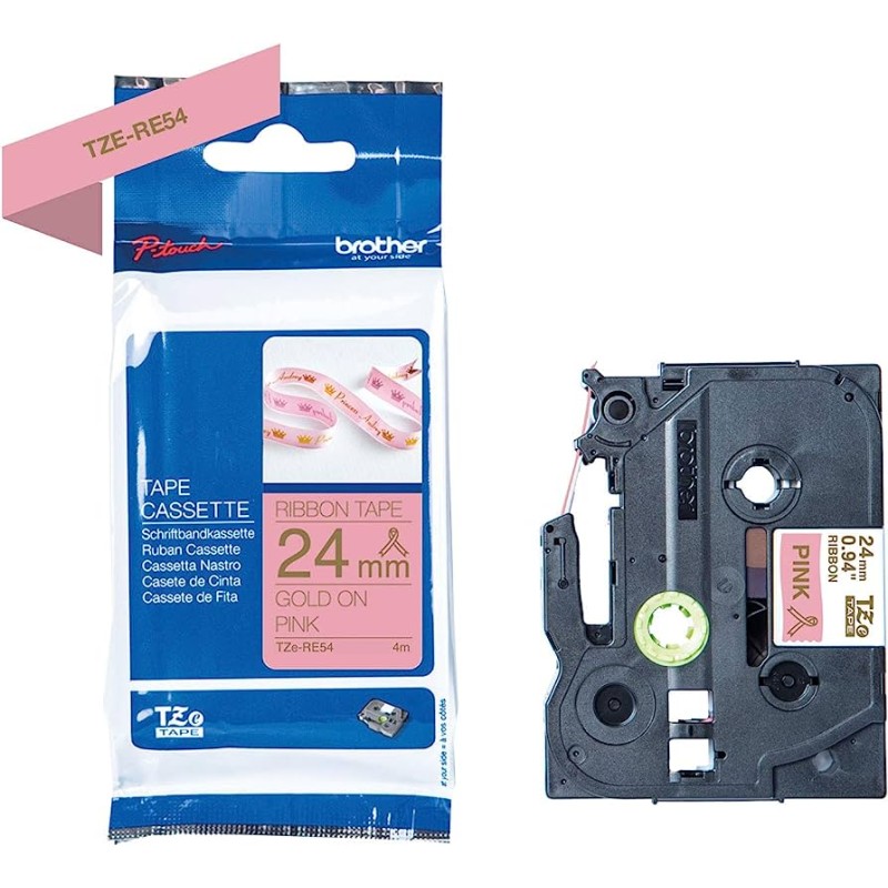 Brother TZE-RE54 rózsaszín alapon arany eredeti feliratozó szalag (24mm x 4m)