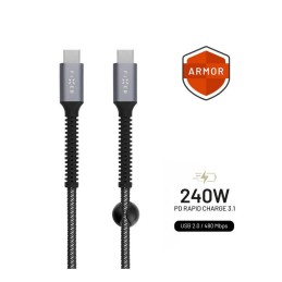 FIXED Armor USB-C/USB-C táp és adatkábel, PD 3.1 támogatás, 240W (48V, 5A), 2m, sötétszürke