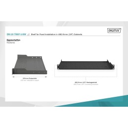 Digitus 1U fixed shelf for racks from 400mm depth 45x483x250mm up to 15kg Black (RAL 9005)