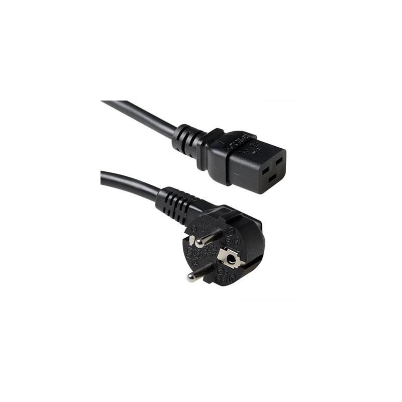 ACT Powercord mains connector Schuko CEE 7/7 male (angled) - C19 IEC 60320 3m Black