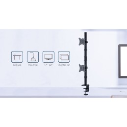 Gembird MA-D2-02 Adjustable 2-display vertical desk mount 17”-32” Black