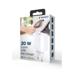 Gembird 2-port 20 W USB fast charger White