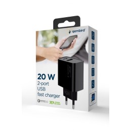 Gembird 2-Port 20W USB Fast Charger Black