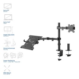 ACT AC8305 Single Monitor Arm with Laptop Arm 10"-35" Black