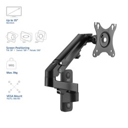 ACT AC8310 Monitor wall mount with gas spring 1 screen Black
