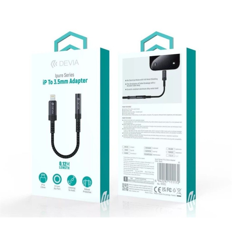 Devia ST111172 iPure Series Lightning to 3,5mm Adapter Black