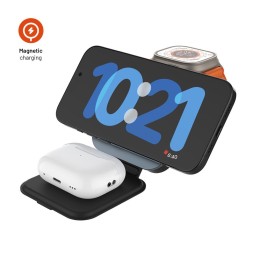 FIXED MagFlex vezeték nélküli töltő, 3 eszköz egyidejű töltése, MagSafe támogatás, szürke
