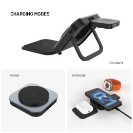 FIXED MagFlex vezeték nélküli töltő, 3 eszköz egyidejű töltése, MagSafe támogatás, szürke