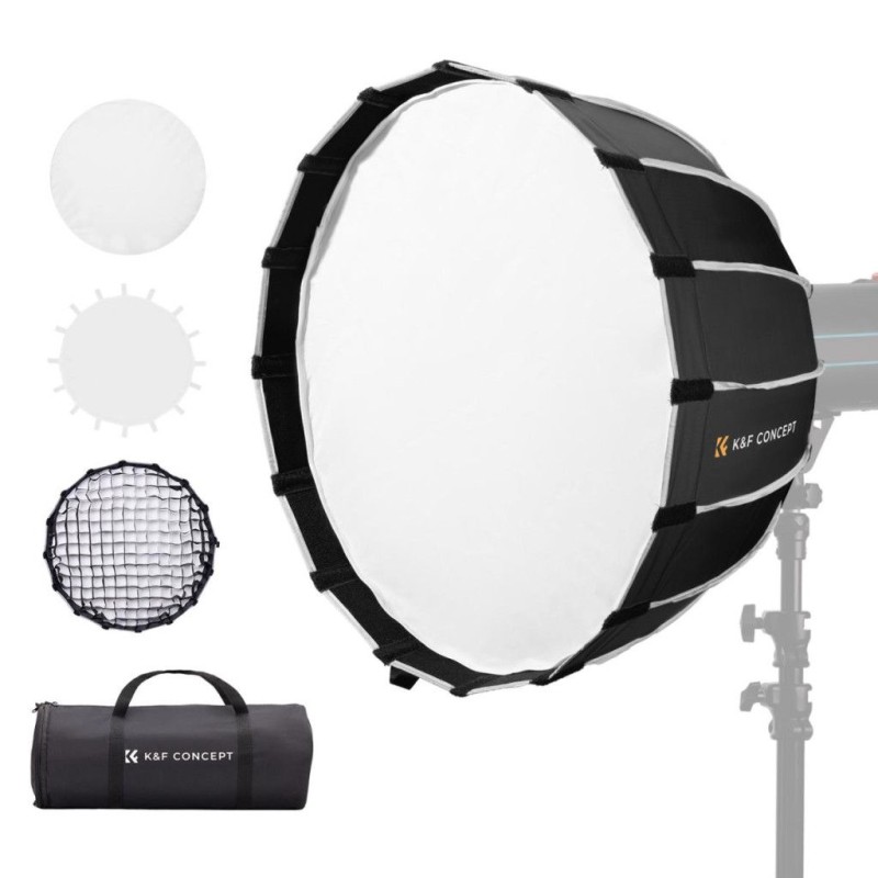 K&F Concept 60cm átmérőjű, parabolic softbox, gyorscsatlakozás, méhsejt rács, Bowens csatlakozás