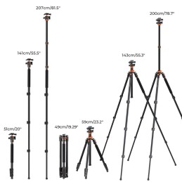 K&F Concept K234A7+BH28L állvány, 200cm magasság, 10kg teherbírás, telefonadapter