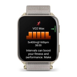 Garmin Venu X1 Soft Gold with Titanium Caseback and French Grey Nylon Band
