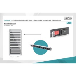 Digitus Aluminum outlet strip with switch 7 safety outlets 2m supply with surge protection