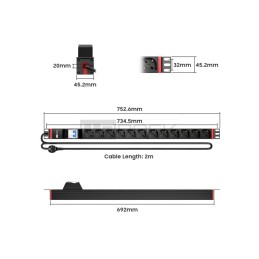 WP WPN-PDU-G02-12 19" PDU/elosztósor 12x Schuko aljzat