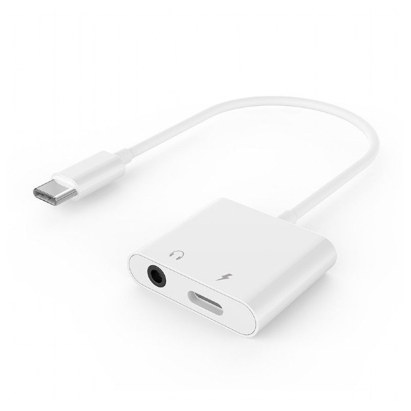 Gembird A-CM-3.5FP-01  USB type-C plug to stereo 3.5 mm audio adapter cable with extra power socket white