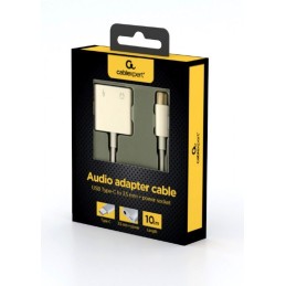 Gembird A-CM-3.5FP-01  USB type-C plug to stereo 3.5 mm audio adapter cable with extra power socket white