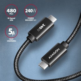 AXAGON BUCM2-CM15AB CHARGE USB-C  USB-C Cable 1,5m Black