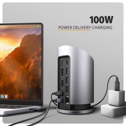 AXAGON HMC-WL9 9in1 hub USB-C 10 Gbps Wireless Charging  Grey