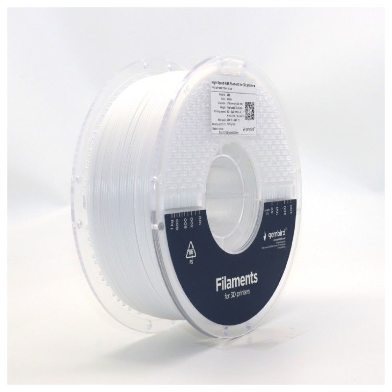 Gembird 3DP-ABS1.75HY-01-W High Speed ABS filament White 1,75mm 1kg