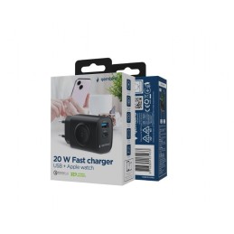 Gembird 2-in-1 20W Apple Watch + phone fast charger Black