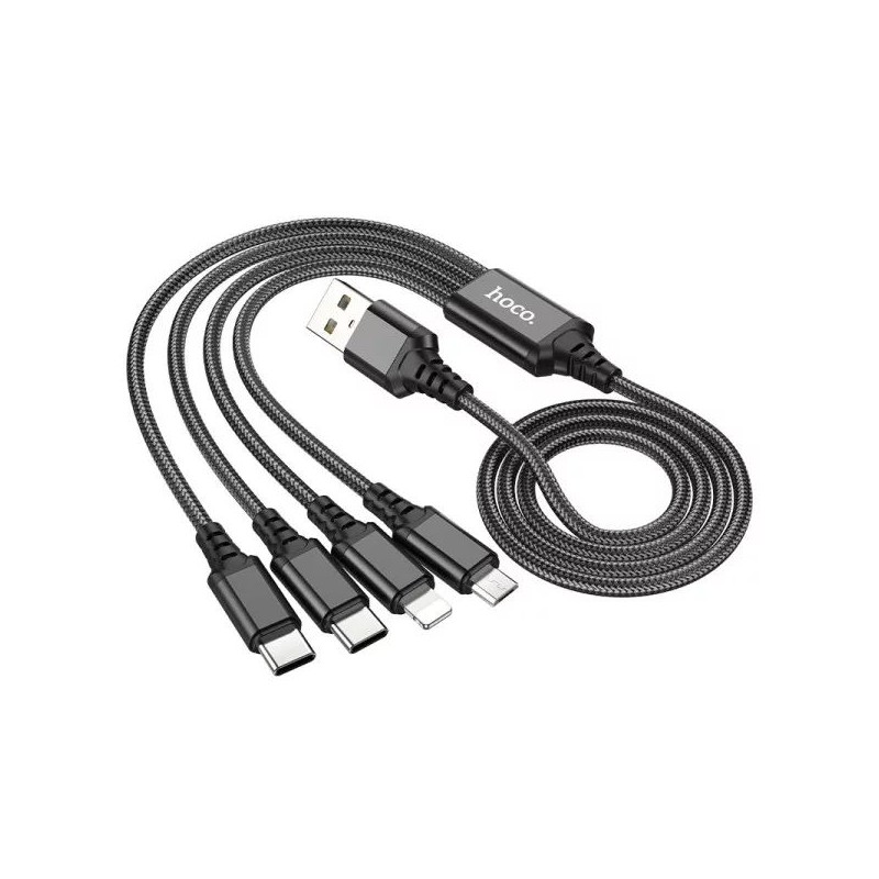 Hoco X76 USB Super charger cable (Type-C+Type-C+Lightning+Micro) 1m Black