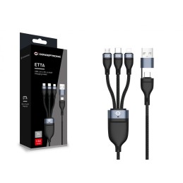 Conceptronic  ETTA05B15 3-in-1 60W Fast Charging Data Cable 1,5m Black