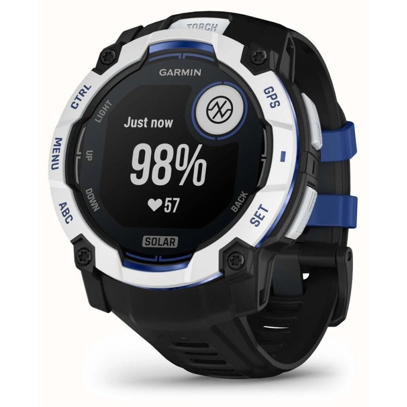 Garmin Instinct 3 50mm Solar Whitestone with Black/Bolt Blue Band