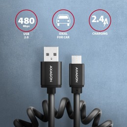 AXAGON BUMM-AM10TB Twister Micro USB  USB-A Cable 0,6m Black