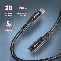 AXAGON BUCM32-CF10AB SPEED+ USB-C  USB 20GBPS EXTENSION CABLE 1m Black