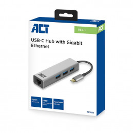 ACT AC7055 USB-C Hub 3 port with Gigabyte Ethernet Grey
